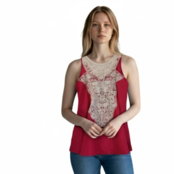 Rock 47 Women’s Blouse Size M Pink White Draped Wrap Front Lace Open Back - Picture 1 of 8